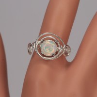 13240 925er Ring gedrahtet mit gefasster Opal Doublette 9mm
