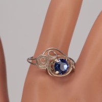 13244 925er Ring gedrahtet mit Swarovski® Xirius Chaton 7mm sapphire