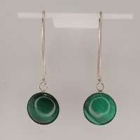 13259 925er Ohrringe lang mit runden Malachit Cabochons