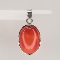 13263 925er Anhänger oval mit Bambuskoralle Cabochon in Fassung