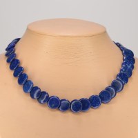 13277 Lapislazuli Collier mit schräg gebohrten Lapis Linsen, 925er Verschluss