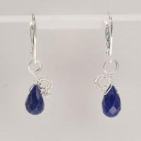 13282 925er Ohrringe gedrahtet mit facettierten Lapislazuli Tropfen 10mm, Drahtschmuck