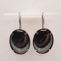 13283 925er Ohrringe mit Hämatit Cabochons 25x18mm in Krallenfassung, Brisur hinten zum einhaken