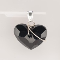 13290 925er Anhänger mit Swarovski® Truely In Love Herz, 28mm, jet, gedrahtet