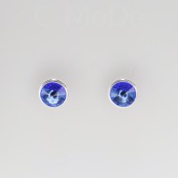 13338 925er Ohrstecker mit Swarovski® Rivoli 8mm, sapphire unfoiled, gefasst
