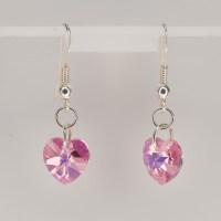 13347 925er Ohrringe mit Swarovski® Herzen 10mm rose AB