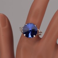 13367 925er Ring gedrahtet mit Swarovski® Rivoli 14mm majestic blue in Krallenfassung