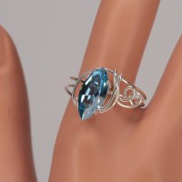 13372 925er Ring gedrahtet mit Swarovski® Navette 15mm aquamarine in Krallenfassung
