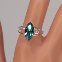 13375 925er Ring gedrahtet mit Swarovski® Navette 15mm light turquoise in Krallenfassung