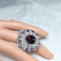 5669 Ring mit Alu-Schiene und großer Blüte aus Swarovski-Biconen (R)