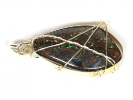 8999-2 925er Anhänger TOP Boulder Opal super Farbenspiel gedrahtet