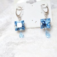 9733 925er Ohrringe geschlossen mit Swarovski Quadrat ® aquamarine