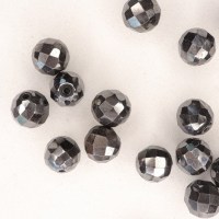 H__00012 Schmuck basteln Hämatit Perle Kugel rund facettiert 6mm 5 Stk