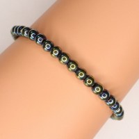 H__00020 Armband Gummizug Hämatit Kugeln grün blau galvanisiert 4mm variabel