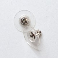 M__00001 Schmuck basteln Ohrstopper Stopper Teller 12mm transparent mit Metallhalter 10 Stk